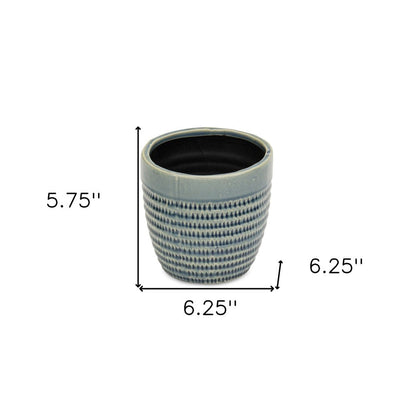 6" Aqua Striped Ceramic Indoor Outdoor Round Pot Planter HomeRoots