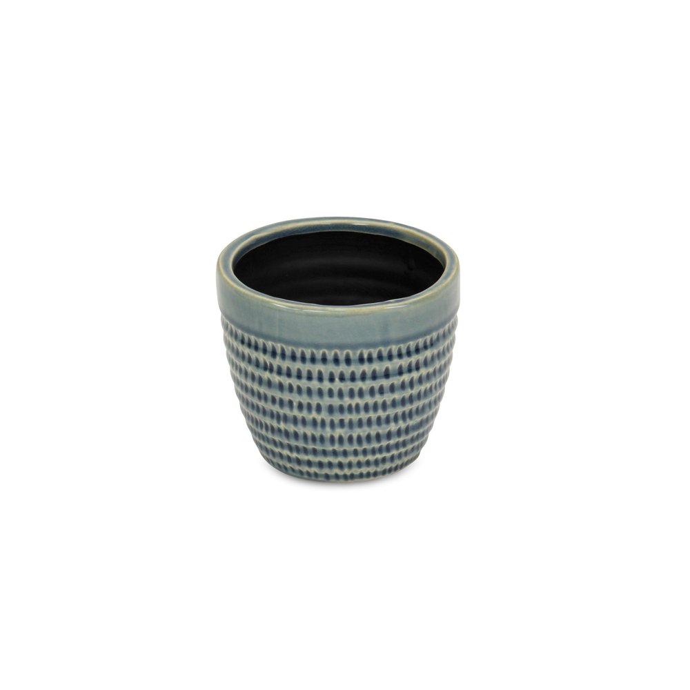 Blue Ceramic 22 Ounce Dotted Round Distressed Pot Planter HomeRoots