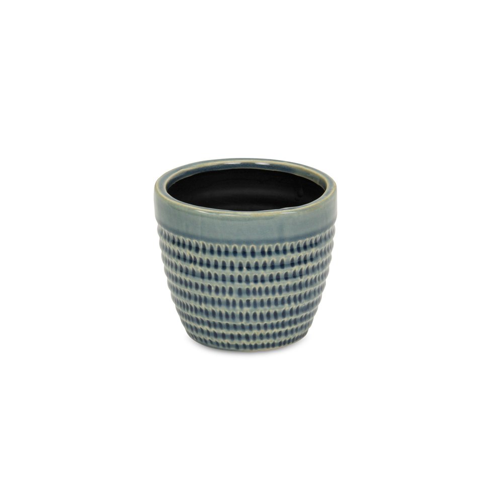 Blue Ceramic 22 Ounce Dotted Round Distressed Pot Planter HomeRoots