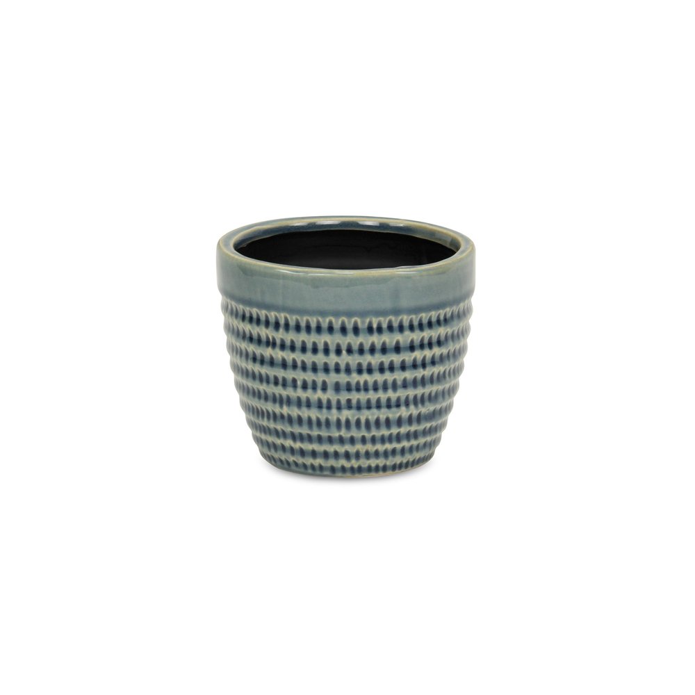 Blue Ceramic 22 Ounce Dotted Round Distressed Pot Planter HomeRoots