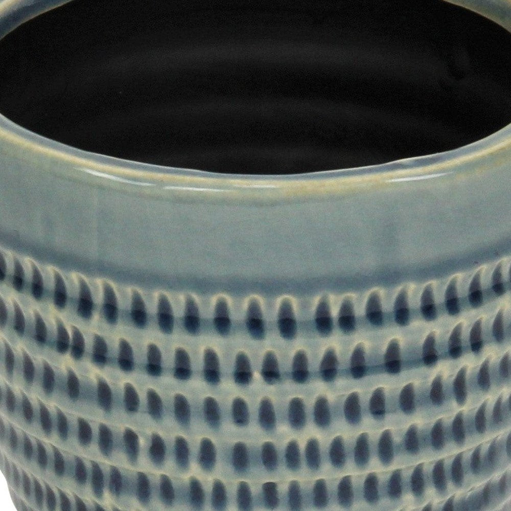Blue Ceramic 22 Ounce Dotted Round Distressed Pot Planter HomeRoots