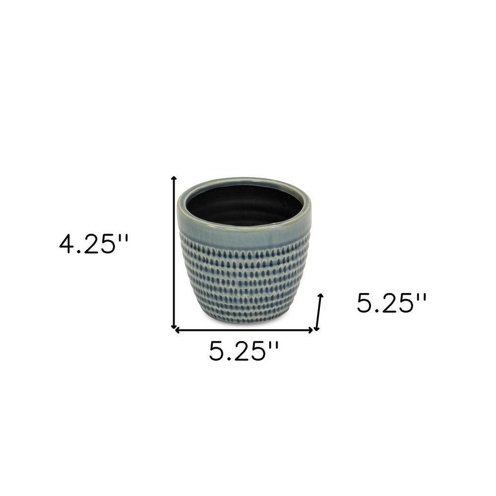 Blue Ceramic 22 Ounce Dotted Round Distressed Pot Planter HomeRoots