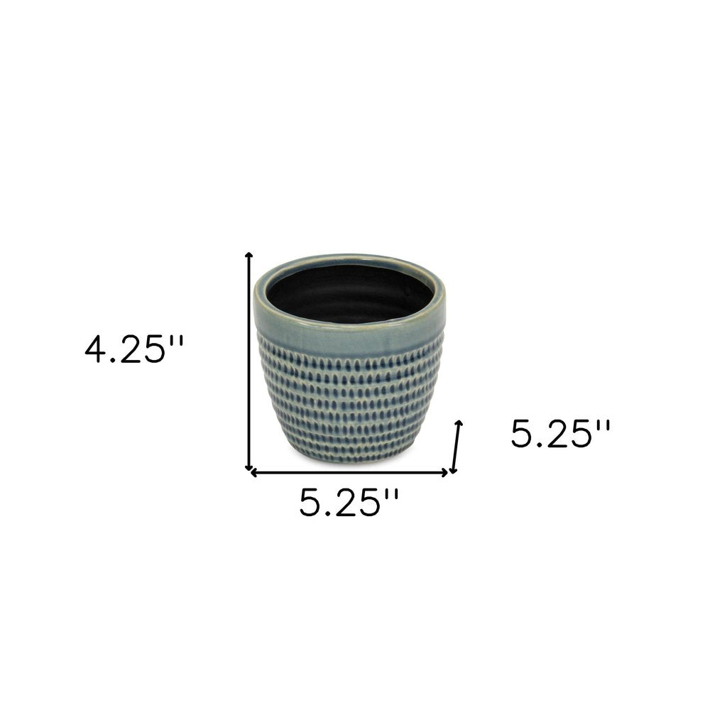 Blue Ceramic 22 Ounce Dotted Round Distressed Pot Planter HomeRoots