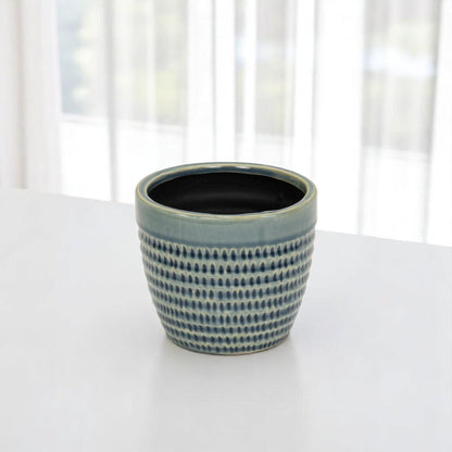 Blue Ceramic 22 Ounce Dotted Round Distressed Pot Planter HomeRoots