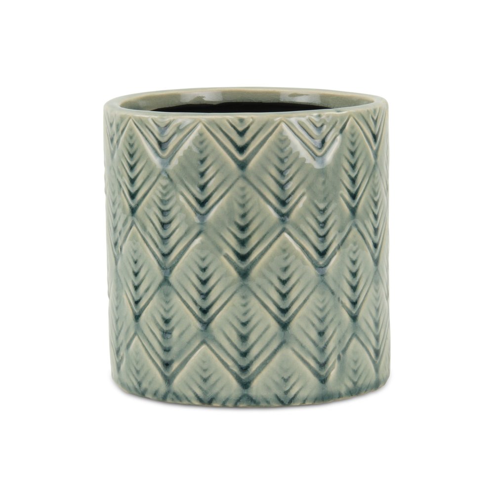 6" Green Geometric Ceramic Indoor Outdoor Round Pot Planter HomeRoots