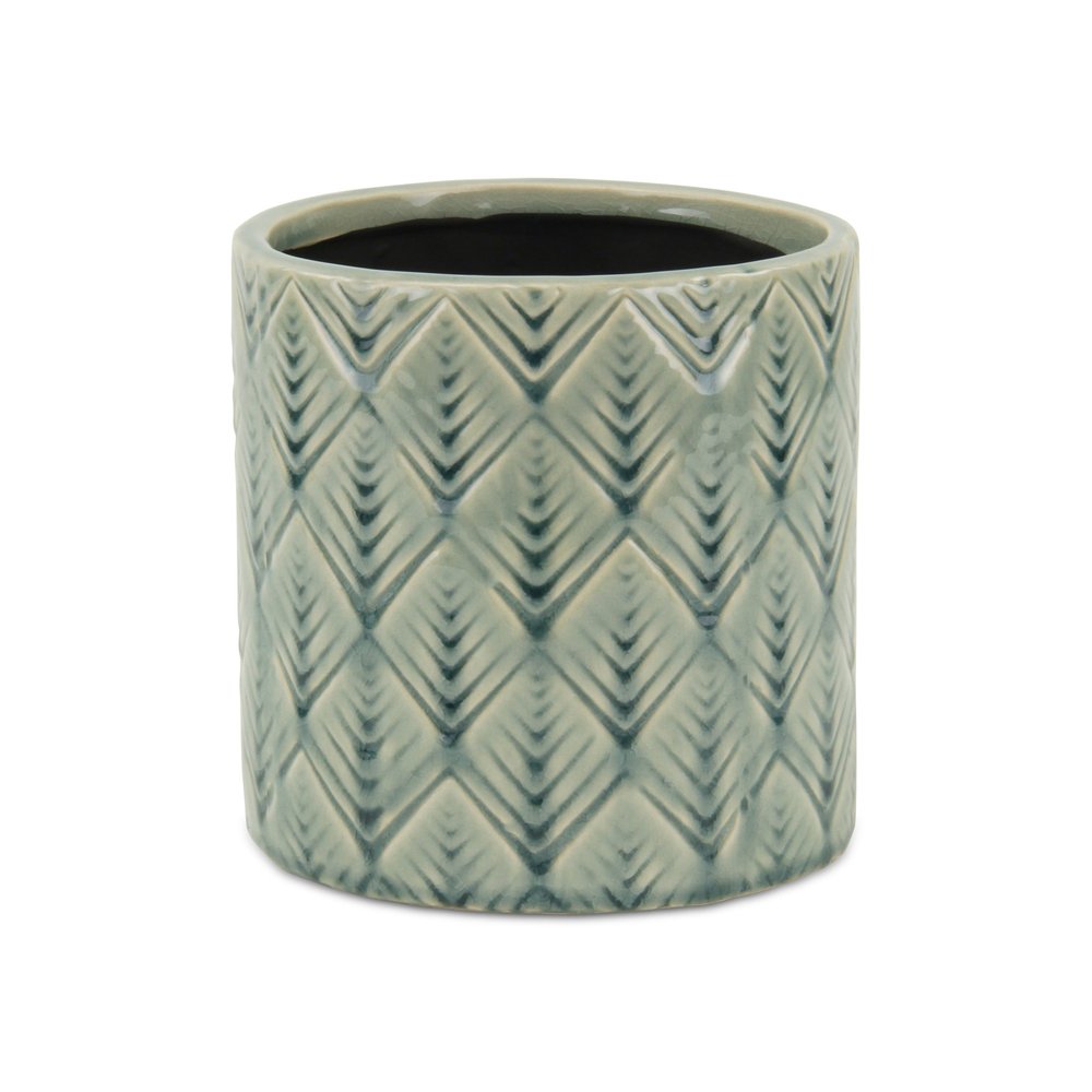 6" Green Geometric Ceramic Indoor Outdoor Round Pot Planter HomeRoots