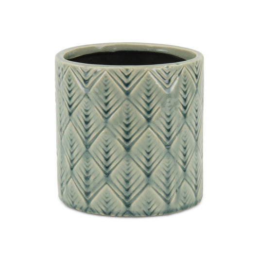 6" Green Geometric Ceramic Indoor Outdoor Round Pot Planter HomeRoots