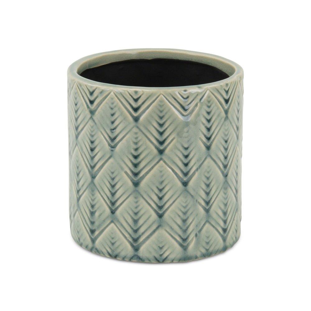 6" Green Geometric Ceramic Indoor Outdoor Round Pot Planter HomeRoots