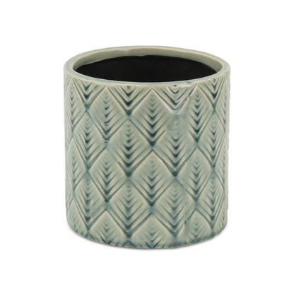 6" Green Geometric Ceramic Indoor Outdoor Round Pot Planter HomeRoots