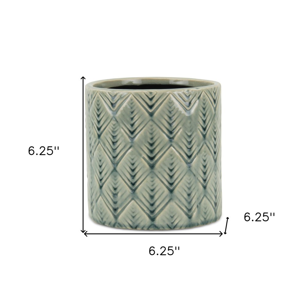 6" Green Geometric Ceramic Indoor Outdoor Round Pot Planter HomeRoots