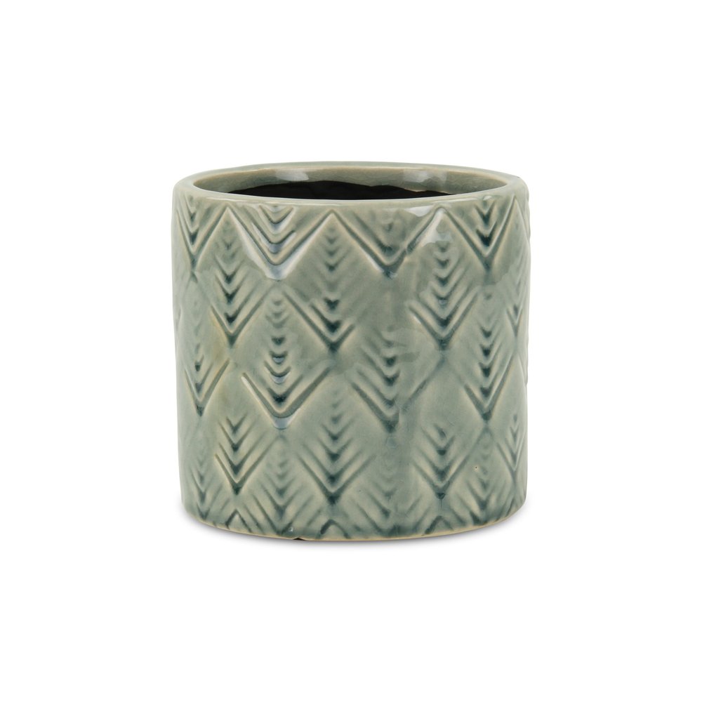 Green Ceramic 33 Ounce Geometric Round Distressed Pot Planter HomeRoots