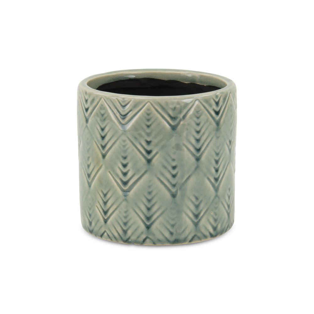 Green Ceramic 33 Ounce Geometric Round Distressed Pot Planter HomeRoots