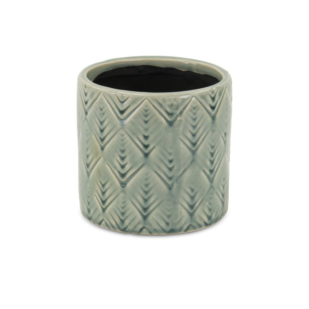 Green Ceramic 33 Ounce Geometric Round Distressed Pot Planter HomeRoots
