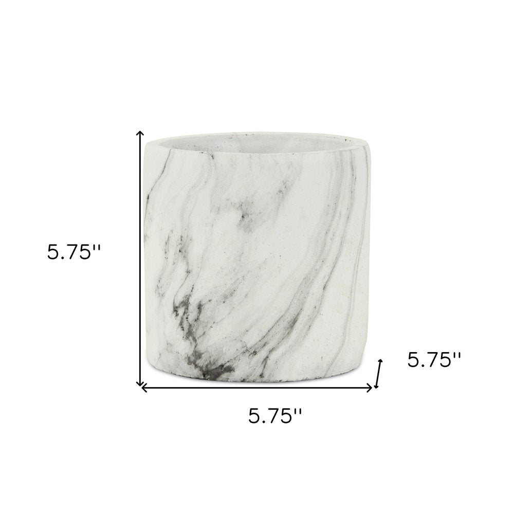 6" White and Gray Marbleized Ceramic Indoor Outdoor Round Pot Planter — view 5