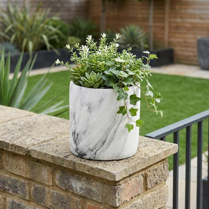 6" White and Gray Marbleized Ceramic Indoor Outdoor Round Pot Planter HomeRoots