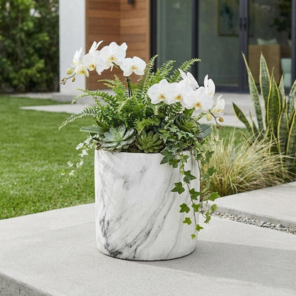 6" White and Gray Marbleized Ceramic Indoor Outdoor Round Pot Planter HomeRoots