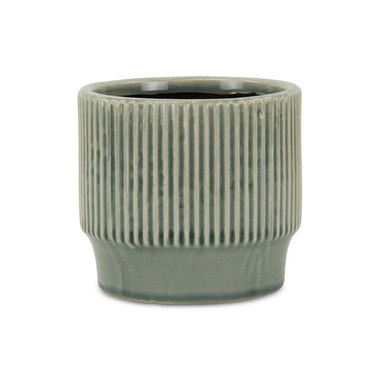 Green Ceramic 41 Ounce Striped Round Distressed Pot Planter HomeRoots