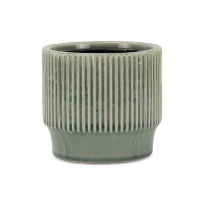 Green Ceramic 41 Ounce Striped Round Distressed Pot Planter HomeRoots