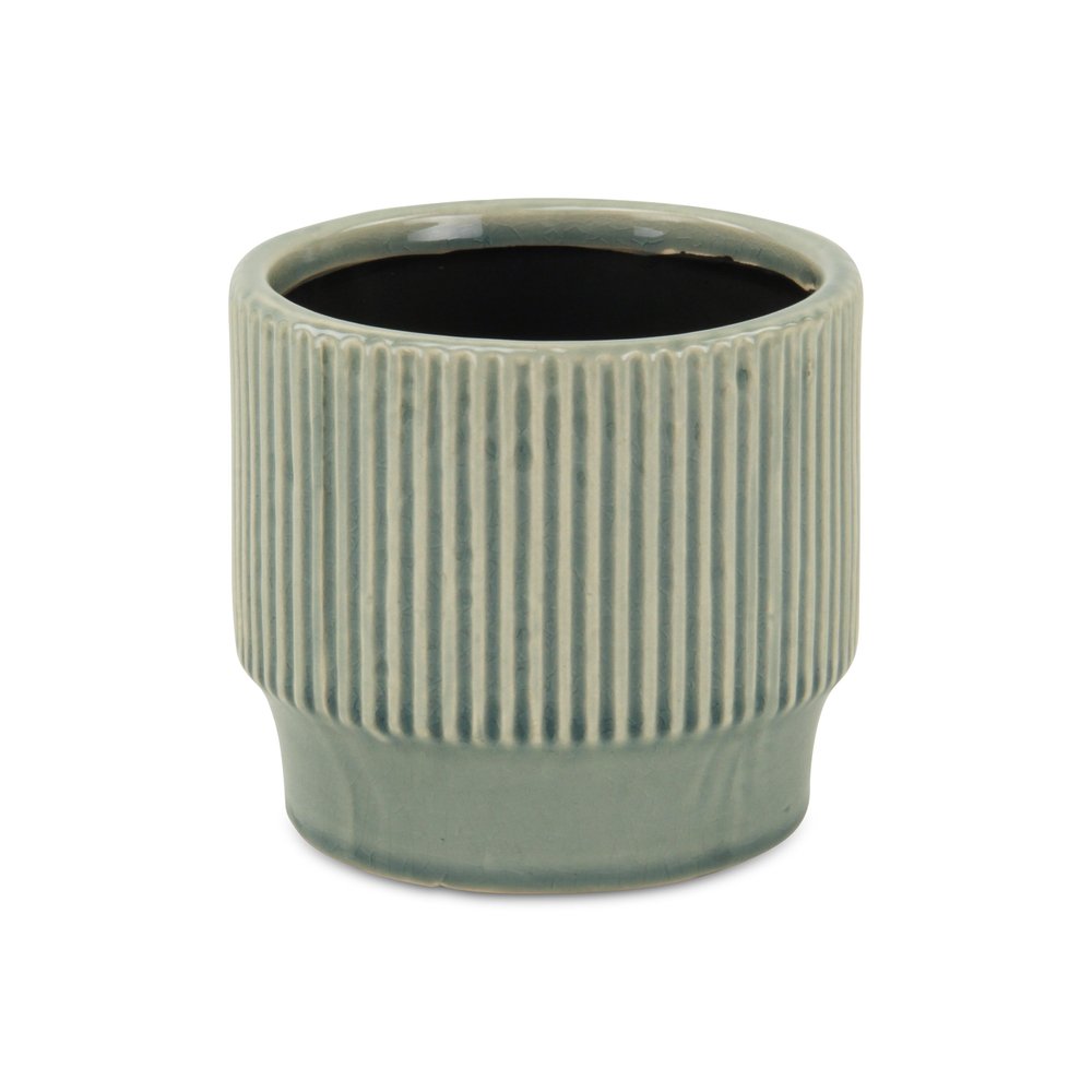 Green Ceramic 41 Ounce Striped Round Distressed Pot Planter HomeRoots