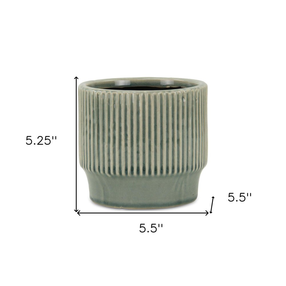 Green Ceramic 41 Ounce Striped Round Distressed Pot Planter HomeRoots
