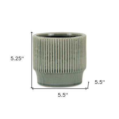 Green Ceramic 41 Ounce Striped Round Distressed Pot Planter HomeRoots