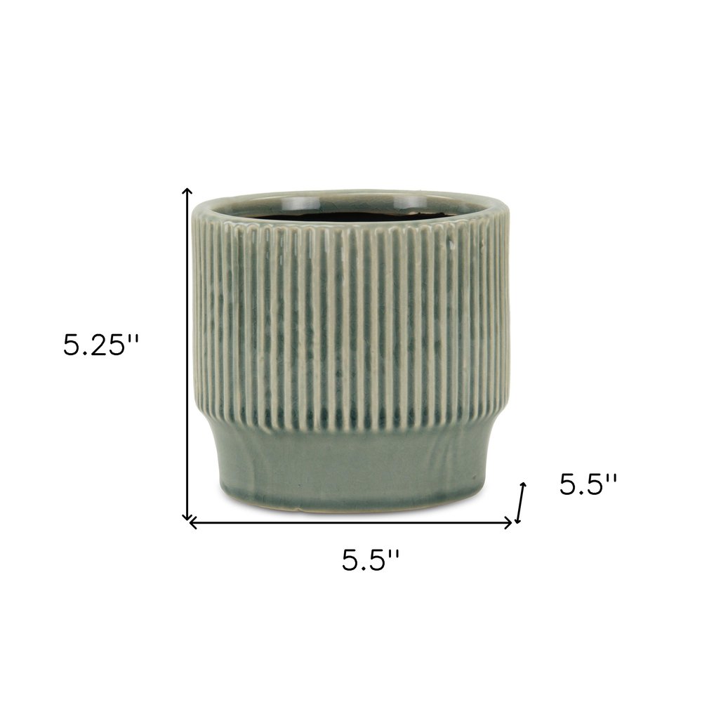 Green Ceramic 41 Ounce Striped Round Distressed Pot Planter HomeRoots