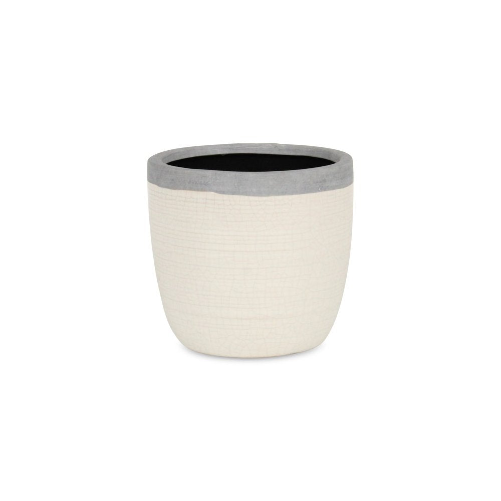 6" Cream and Gray Crackle Glaze Ceramic Indoor Outdoor Round Pot Planter HomeRoots
