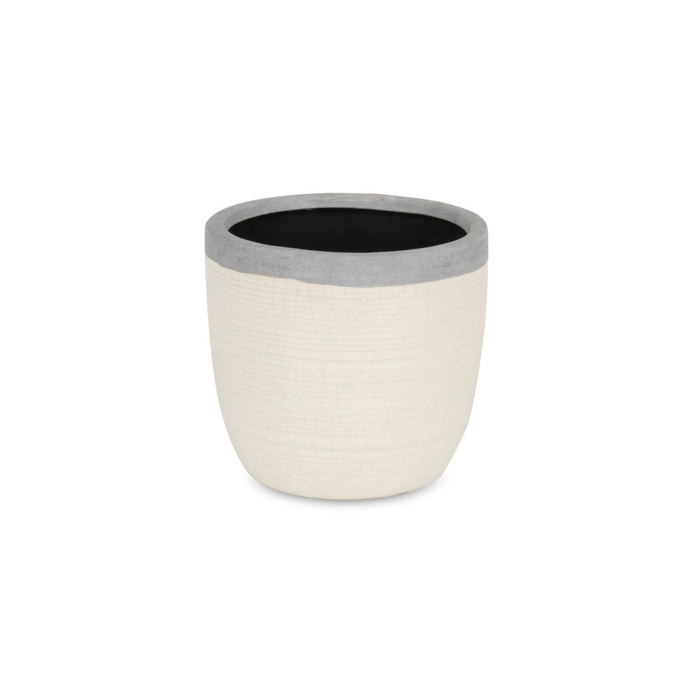 6" Cream and Gray Crackle Glaze Ceramic Indoor Outdoor Round Pot Planter HomeRoots