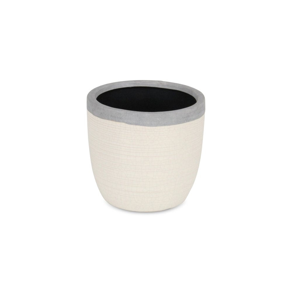 6" Cream and Gray Crackle Glaze Ceramic Indoor Outdoor Round Pot Planter HomeRoots