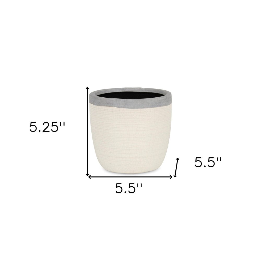 6" Cream and Gray Crackle Glaze Ceramic Indoor Outdoor Round Pot Planter HomeRoots