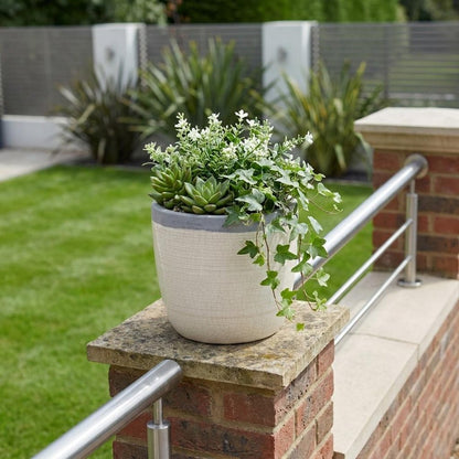 6" Cream and Gray Crackle Glaze Ceramic Indoor Outdoor Round Pot Planter HomeRoots