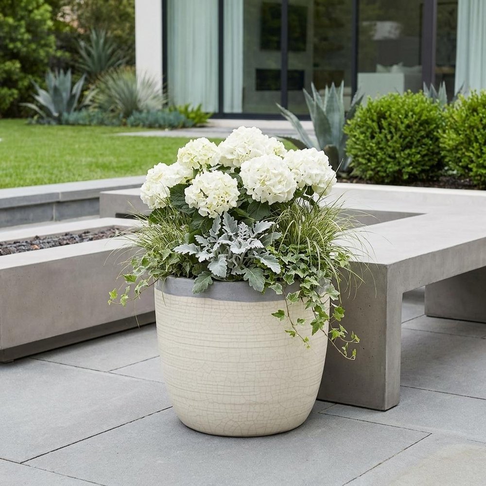 6" Cream and Gray Crackle Glaze Ceramic Indoor Outdoor Round Pot Planter HomeRoots