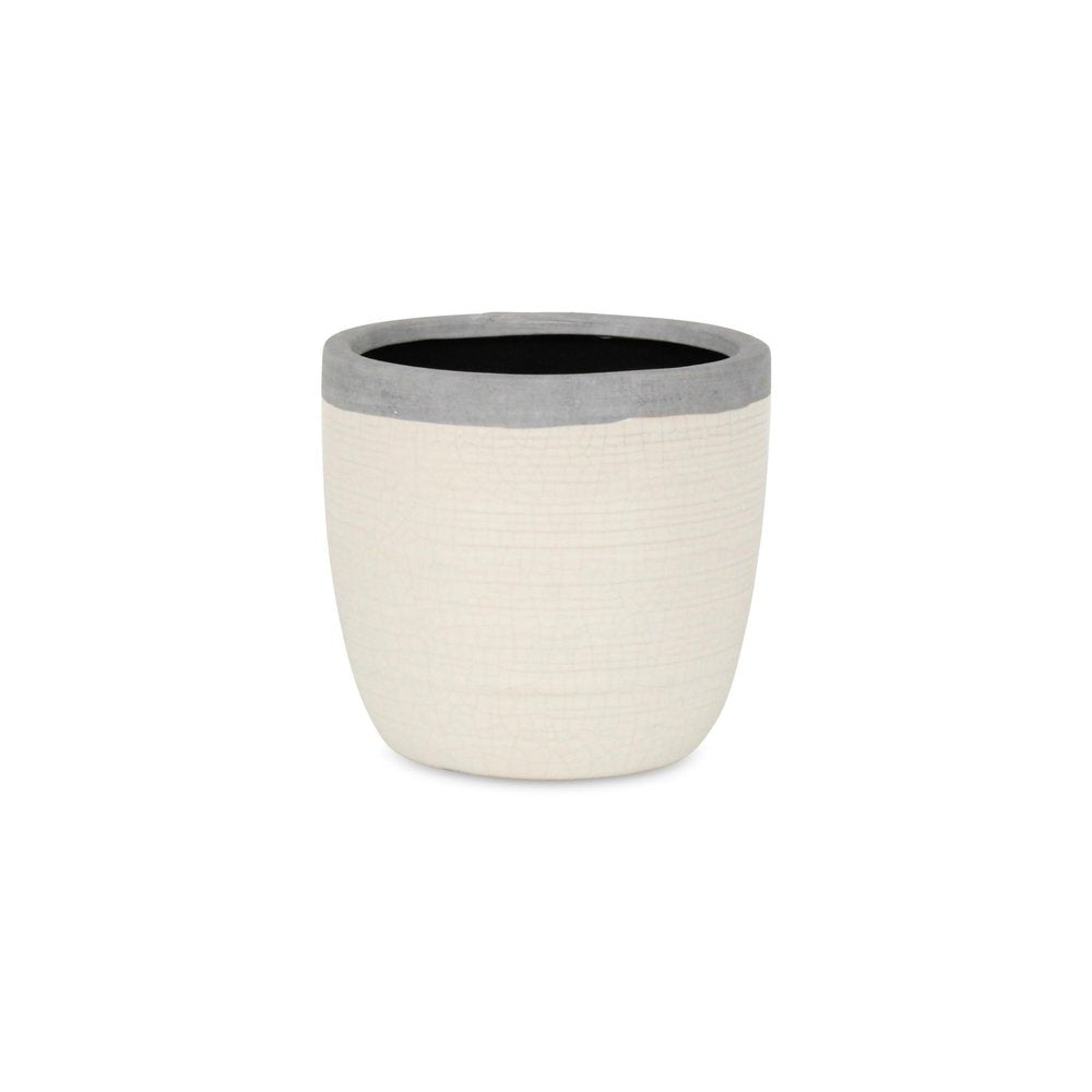 6" Cream and Gray Crackle Glaze Ceramic Indoor Outdoor Round Pot Planter HomeRoots