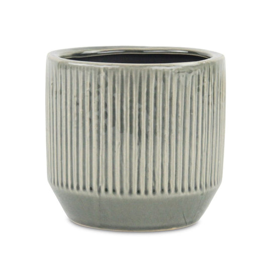 6" Gray Striped Ceramic Indoor Outdoor Round Pot Planter HomeRoots