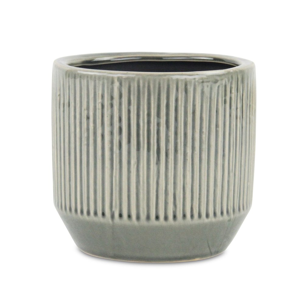 6" Gray Striped Ceramic Indoor Outdoor Round Pot Planter HomeRoots