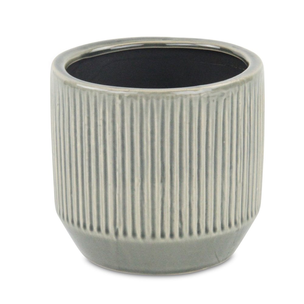 6" Gray Striped Ceramic Indoor Outdoor Round Pot Planter HomeRoots