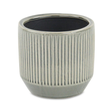 6" Gray Striped Ceramic Indoor Outdoor Round Pot Planter HomeRoots