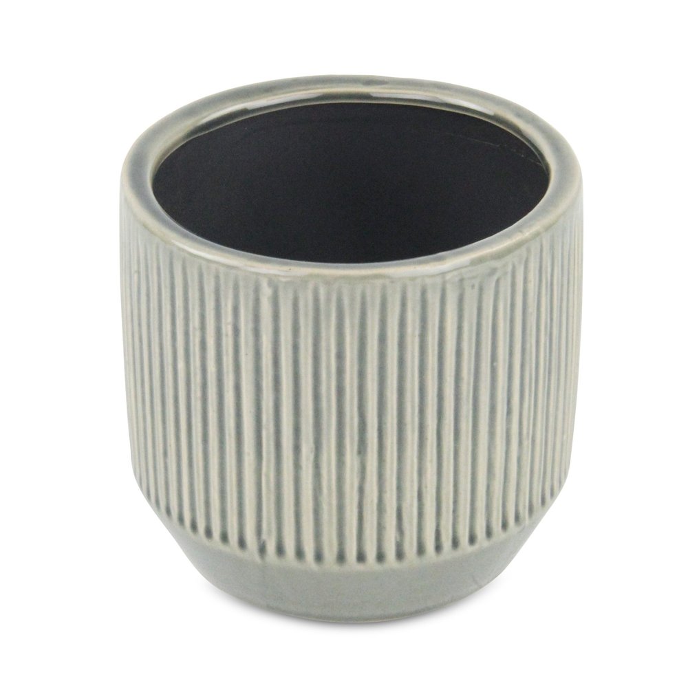 6" Gray Striped Ceramic Indoor Outdoor Round Pot Planter HomeRoots