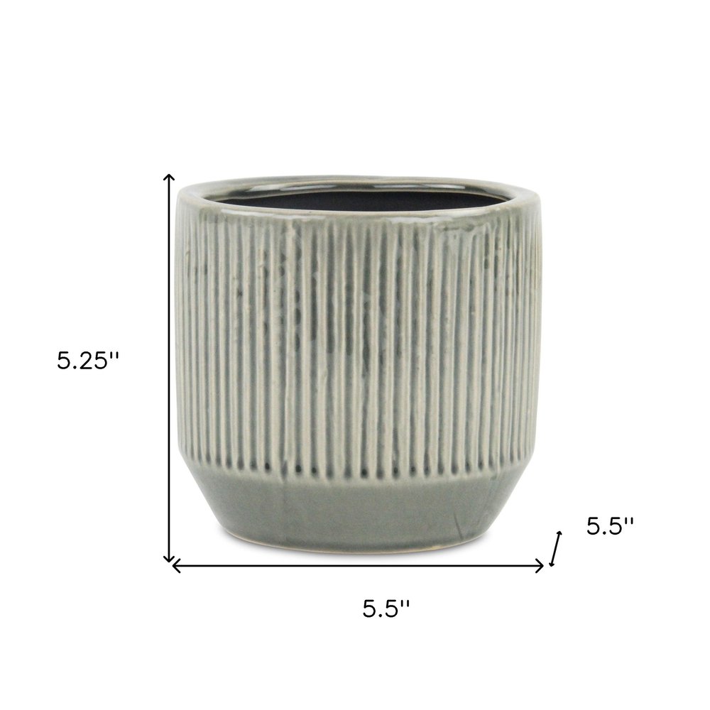 6" Gray Striped Ceramic Indoor Outdoor Round Pot Planter HomeRoots
