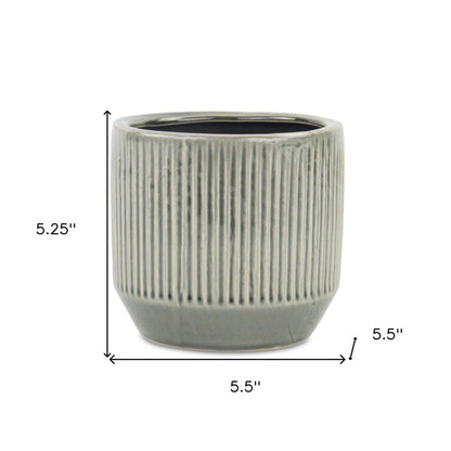 6" Gray Striped Ceramic Indoor Outdoor Round Pot Planter HomeRoots