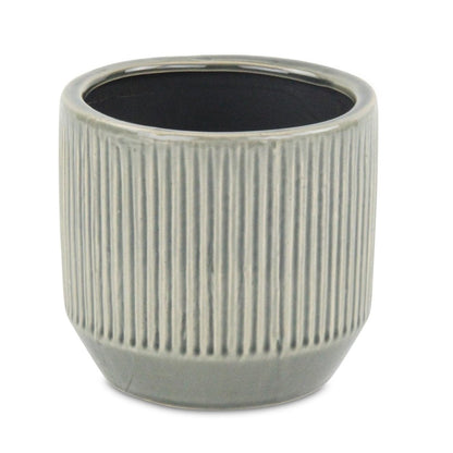 6" Gray Striped Ceramic Indoor Outdoor Round Pot Planter HomeRoots