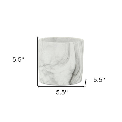 6" White and Gray Marbleized Ceramic Indoor Outdoor Round Pot Planter HomeRoots