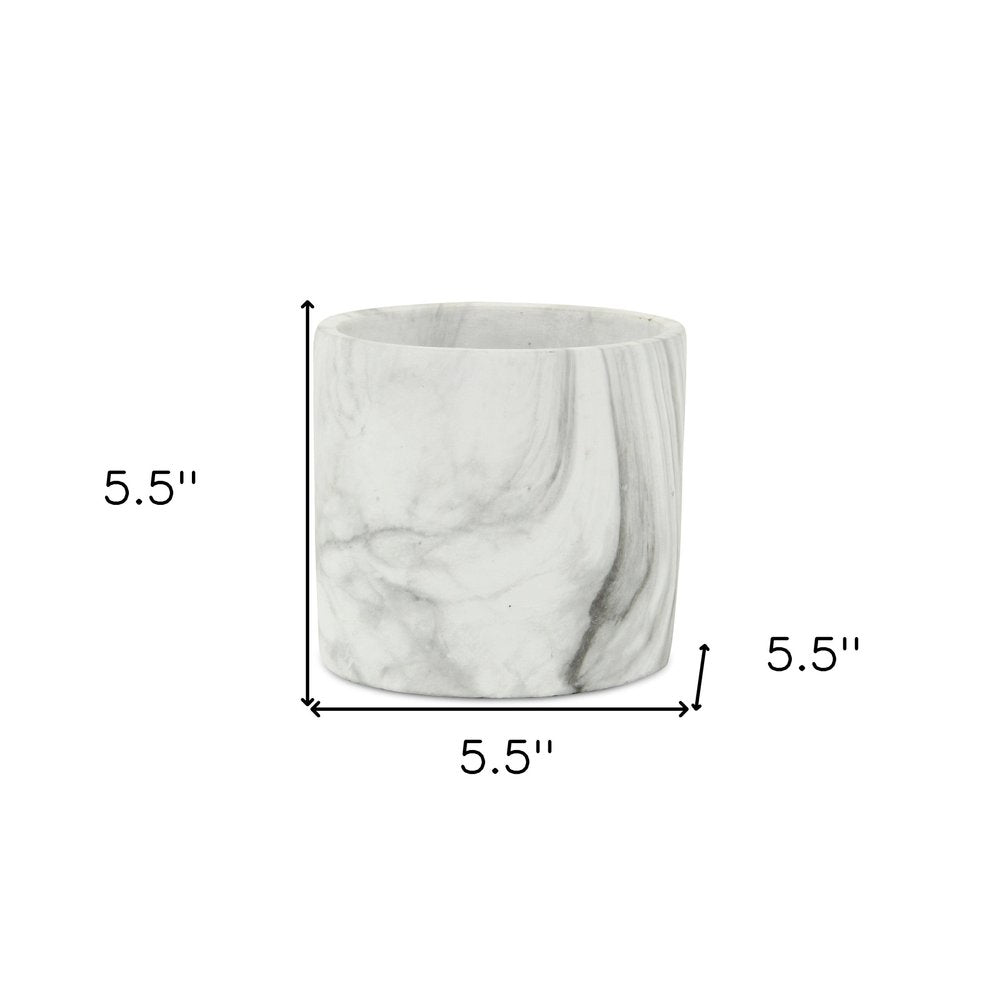 6" White and Gray Marbleized Ceramic Indoor Outdoor Round Pot Planter HomeRoots