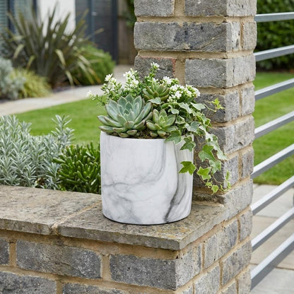 6" White and Gray Marbleized Ceramic Indoor Outdoor Round Pot Planter HomeRoots