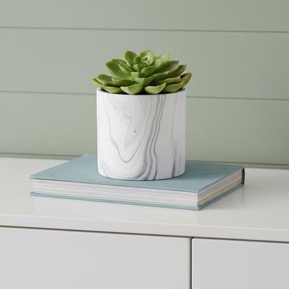 5" White and Gray Marbleized Ceramic Indoor Outdoor Round Pot Planter HomeRoots