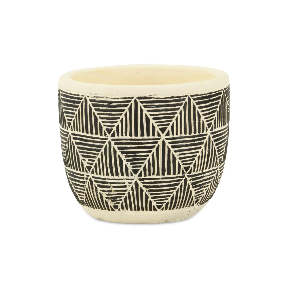 Black And White Ceramic 30 Ounce Geometric Round Distressed Pot Planter HomeRoots