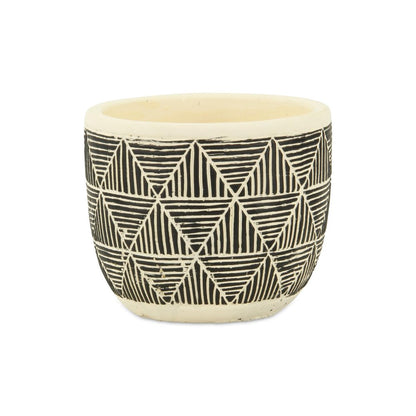 Black And White Ceramic 30 Ounce Geometric Round Distressed Pot Planter HomeRoots
