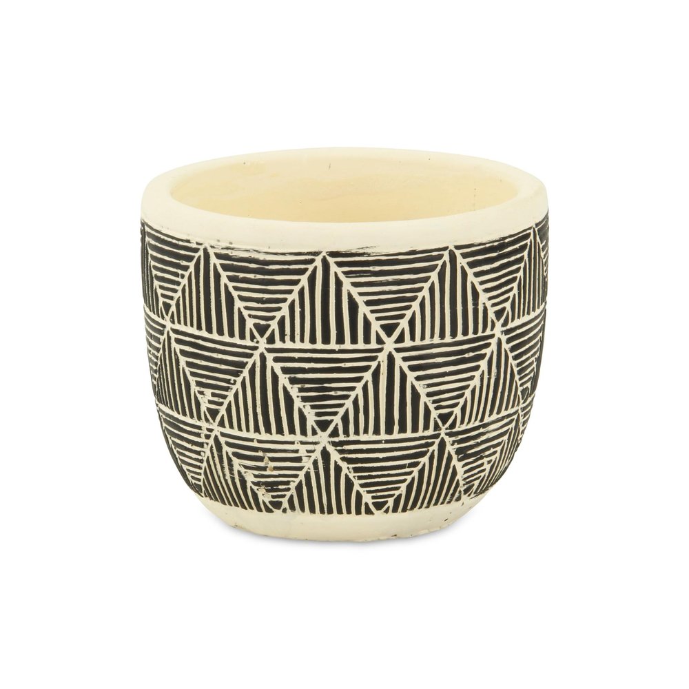 Black And White Ceramic 30 Ounce Geometric Round Distressed Pot Planter HomeRoots