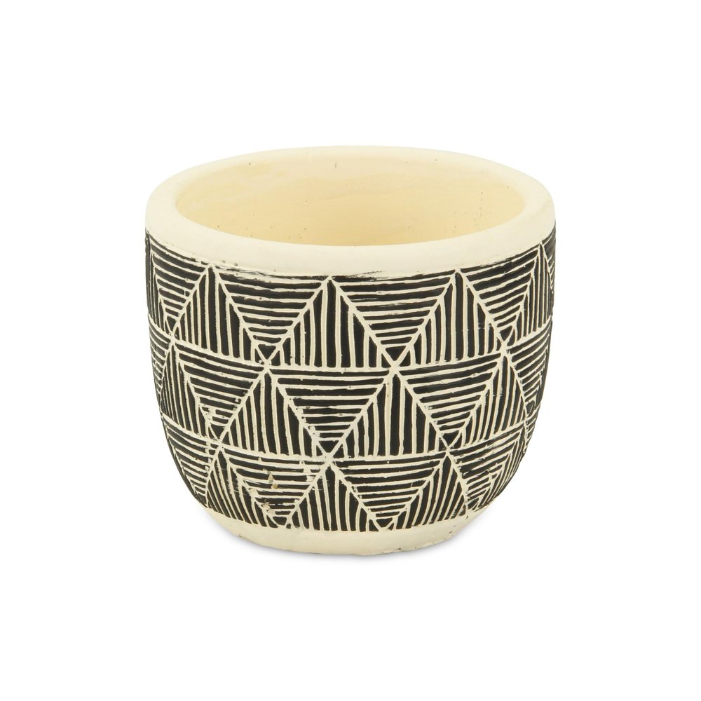 Black And White Ceramic 30 Ounce Geometric Round Distressed Pot Planter HomeRoots