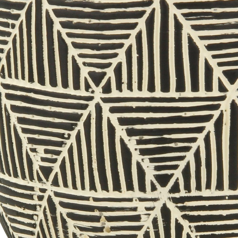 Black And White Ceramic 30 Ounce Geometric Round Distressed Pot Planter HomeRoots